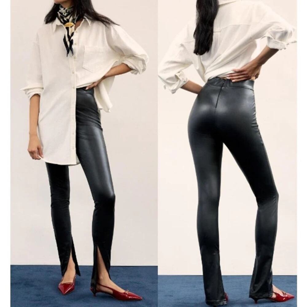 Anthropologie Avec Les Filles High-Waisted Faux Leather Slit Leggings